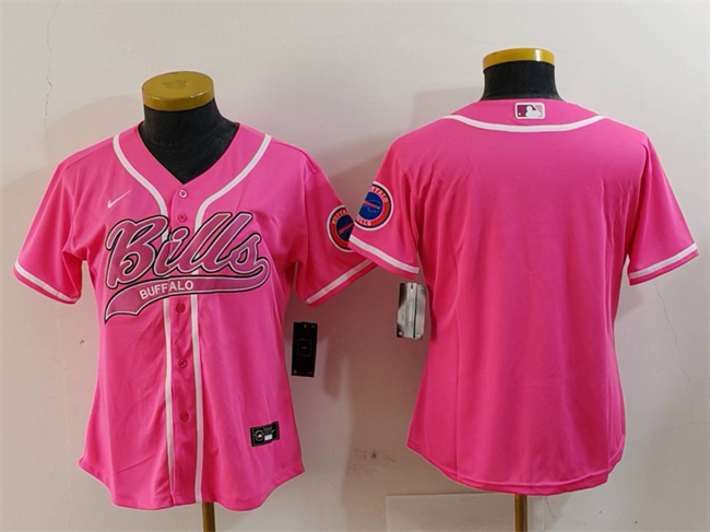 Youth Buffalo Bills Blank Pink With Patch Cool Base Stitched Baseball Jersey